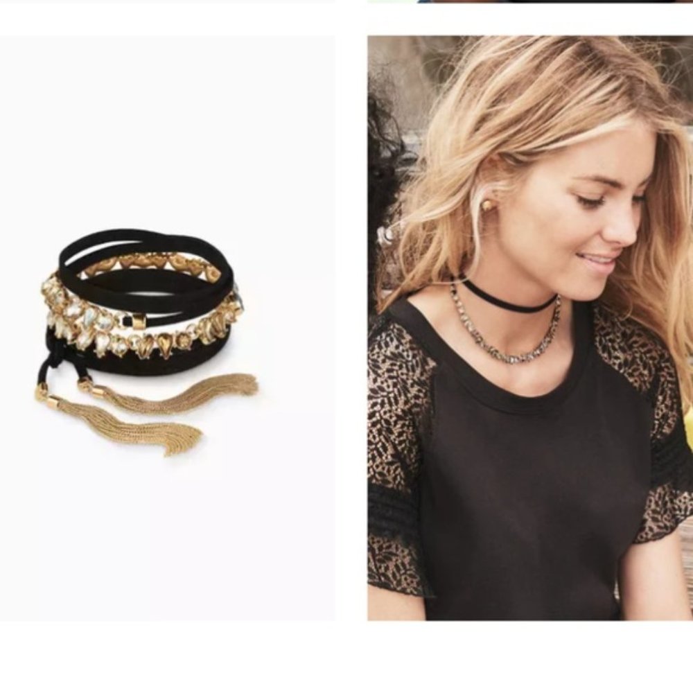 NWT Stella & Dot SUEDE Eliza Fringe Necklace